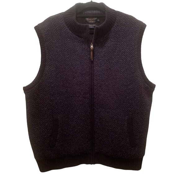 Pendleton Men’s Sweater Vest Full-Zip 100% Washable Wool Blue Fleece Large Fall - Picture 1 of 7